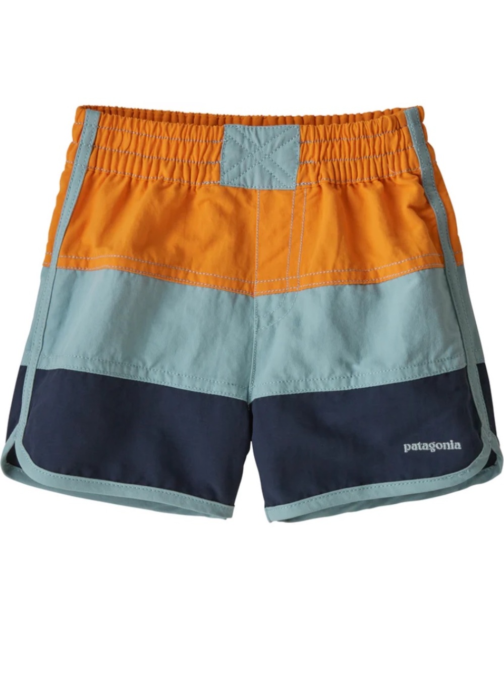 Patagonia Orange, Light Blue, & Navy Colorblock Board Shorts, Size 4T  (Mango)